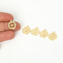 1 Adet - 12 mm Pusula Desenli Uç, Charm Uç, Altın Kaplama 1.Kalite Kararmaz - YF Hobi