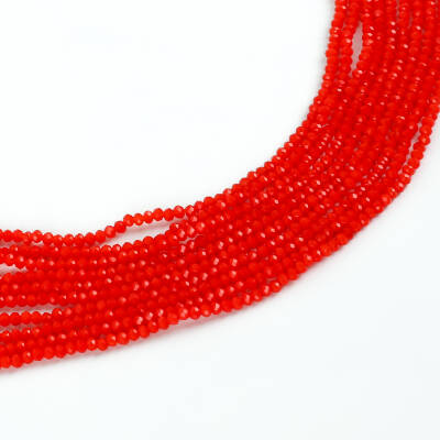 1 Dizi (145-155 Adet) - 2 mm Yassı Kristal Cam Boncuk Dizisi Mat Açık Kırmızı Renk 1.Kalite - 1