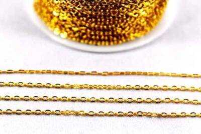 1 Metre - 0.40 mm Düz Zincir, Kolye ve Bileklik Zinciri, Takı Zinciri, Sarı Kaplama - 1