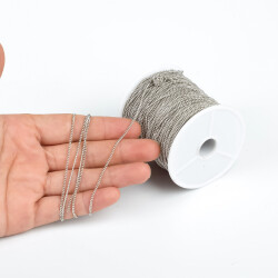 1 Metre - 0.40 mm Kıvrık Zincir, İnce Kaynaklı Kolye Zinciri, Takı Zinciri, Pirinç Nikel Kaplama - YF Hobi