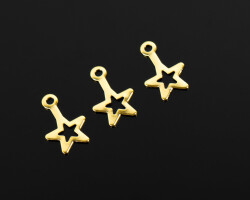 10 Adet - 12x8 mm Yıldız Desenli Altın Kaplama (Kararmaz) Pul Takı Malzemesi Metal Pul Pirinç - YF Hobi