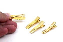 10 Adet - 3.5 cm Sarı Kaplama Çift Tırnaklı Maşa Toka, Pens Toka, Timsah Toka, Saç Tokası, 1.Kalite, Yerli Üretim - YF Hobi
