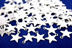 15 Adet - 12x10 Mm Yıldız Desenli Pul, Takı Malzemesi, Metal Pul, Nikel Kaplama, Pirinç #300n - YF Hobi