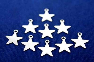 15 Adet - 12x10 Mm Yıldız Desenli Pul, Takı Malzemesi, Metal Pul, Nikel Kaplama, Pirinç #300n - 2