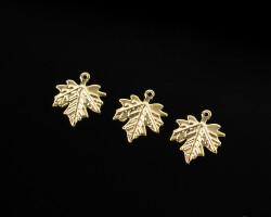 2 Adet - 15x17 mm Çınar Yaprağı Desenli Altın Kaplama (Kararmaz) Pul Takı Malzemesi Metal Pul Pirinç - YF Hobi