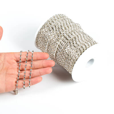 2 Metre - 3.5 mm (SS16) Kristal Taşlı Şerit, Gümüş Renk Metal Kasa. 1.Kalite - 1