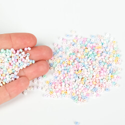 25 Gram - 3 mm Karışık Pastel Tonlu Soft Renk Düzgün Boyut Kum Boncuk, Takı Yapım Boncuğu - 4
