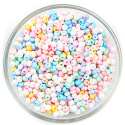25 Gram - 4 mm Karışık Pastel Tonlu Soft Renk Düzgün Boyut Kum Boncuk, Takı Yapım Boncuğu - YF Hobi