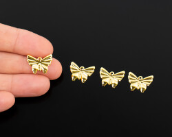 3 Adet - 12x15 mm Kelebek Desenli Altın Kaplama (Kararmaz) Pul Takı Malzemesi Metal Pul Pirinç - YF Hobi
