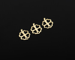 4 Adet - 10x13 mm Yonca Desenli Altın Kaplama (Kararmaz) Pul Takı Malzemesi Metal Pul Pirinç - YF Hobi