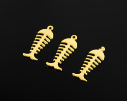 4 Adet - 8x20 mm Kılçık Desenli Altın Kaplama (Kararmaz) Pul Takı Malzemesi Metal Pul Pirinç - YF Hobi