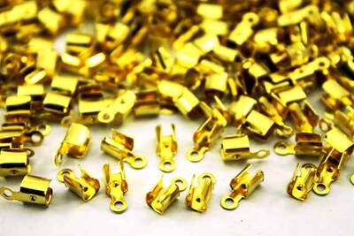 50 Adet, 10x4 mm Sarı Kaplama Bağlantı Aparatı, İp Bağlantı Aparatı, ( Maksimum 3.50 mm Kalınlığında İp İçin Uygundur ) - 2