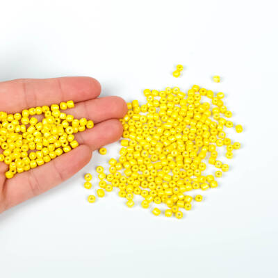 50 Gram, Büyük Boy Kum Boncuğu, 4 mm, Takı Yapım Boncuğu, Pastel Sarı Renk, B34 - 4